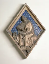 Mercurio, piastrella in rilievo dal Campanile (ceramica e marmo)